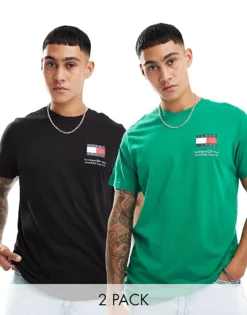 Tommy Jeans 2 Pack Large Flag Logo T-shirts In Green And Black For Men -Tomeans Store 206380296 1 green 1