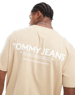 Tommy Jeans Classic Linear Back Print T-shirt In Beige For Men Gentle Gold