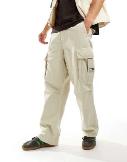 Tommy Jeans Aiden Baggy Cargo Pants In Stone For Men Newsprint -Tomeans Store 206380346 1 newsprint 1