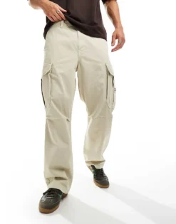 Tommy Jeans Aiden Baggy Cargo Pants In Stone For Men Newsprint -Tomeans Store 206380346 4