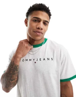 Tommy Jeans Linear Logo Ringer T-shirt In White For Men Ancient White -Tomeans Store 206380375 1 ancientwhite 1