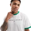 Tommy Jeans Linear Logo Ringer T-shirt In White For Men Ancient White