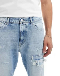 Tommy Jeans Isaac Tapered Distressed Jeans In Light Wash For Men Denim Light -Tomeans Store 206380392 4