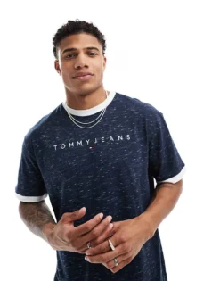 Tommy Jeans Linear Logo Ringer T-shirt In Navy For Men -Tomeans Store 206380484 1 navy 1