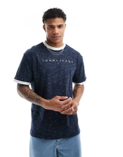 Tommy Jeans Linear Logo Ringer T-shirt In Navy For Men -Tomeans Store 206380484 2