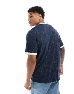 Tommy Jeans Linear Logo Ringer T-shirt In Navy For Men -Tomeans Store 206380484 3