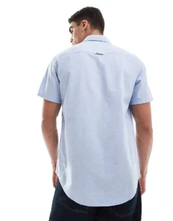 Tommy Jeans Linen Short Sleeve Shirt In Blue For Men Westside Blue -Tomeans Store 206380649 4