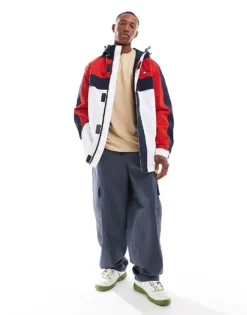 Tommy Jeans Archive Parka Jacket In Red White Blue For Men Deep Crimson / Multi