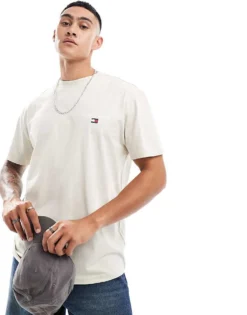 Tommy Jeans Classic Linear Back Print T-shirt In Off White For Men Newsprint