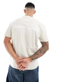 Tommy Jeans Classic Linear Back Print T-shirt In Off White For Men Newsprint -Tomeans Store 206858706 4