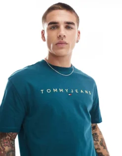 Tommy Jeans Gold Linear Logo T-shirt In Green For Men Deep Seawater -Tomeans Store 206858707 3