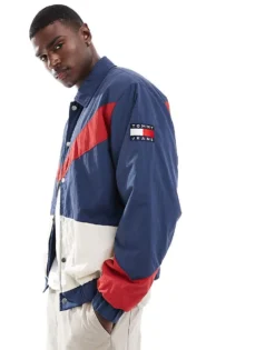 Tommy Jeans Game Day Coach Jacket In Colorblock Navy For Men Dark Ink
