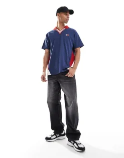 Tommy Jeans Game Day Polo Shirt In Colorblock Navy For Men Dark Ink -Tomeans Store 206858763 3