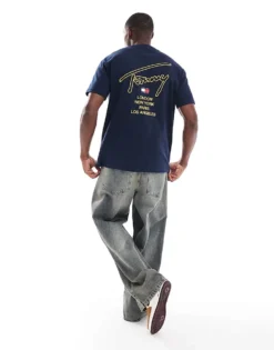 Tommy Jeans City Signature Back Print T-shirt In Navy For Men Dark Night Navy