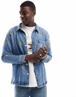 Tommy Jeans Crest Denim Overshirt In Mid Blue For Men Denim Medium
