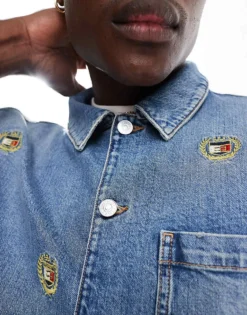 Tommy Jeans Crest Denim Overshirt In Mid Blue For Men Denim Medium -Tomeans Store 206858850 4