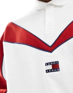 Tommy Jeans Game Day Rugby Top In White And Red For Men Ecru/arizona Red -Tomeans Store 206858914 3