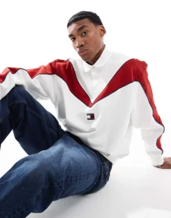 Tommy Jeans Game Day Rugby Top In White And Red For Men Ecru/arizona Red -Tomeans Store 206858914 4