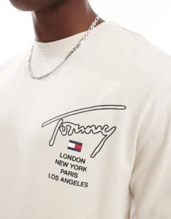 Tommy Jeans City Signature Back Print T-shirt In Beige For Men Newsprint -Tomeans Store 206858937 4