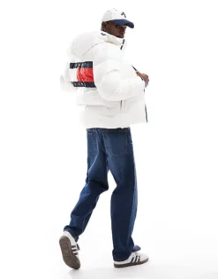 Tommy Jeans Alaska Puffer Jacket With Back Flag Graphic In White For Men -Tomeans Store 206859035 1 white 1