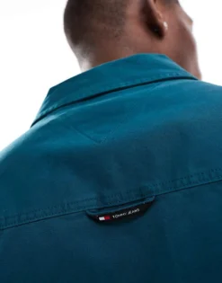 Tommy Jeans Essential Overshirt In Dark Green For Men Deep Seawater -Tomeans Store 206859037 4