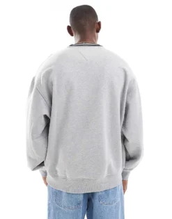 Tommy Jeans Game Day Large Logo Sweatshirt In Grey For Men Lt Grey Htr -Tomeans Store 206859043 4