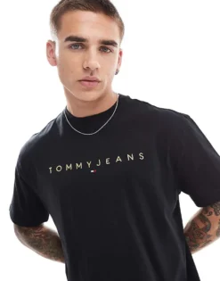 Tommy Jeans Gold Linear Logo T-shirt In Black For Men