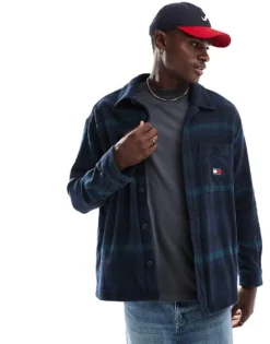 Tommy Jeans Check Overshirt In Navy For Men Deep Seawater Check