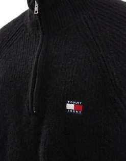 Tommy Jeans 1/4 Zip Badge Jumper In Black For Men Black Melange -Tomeans Store 206859318 3