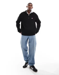 Tommy Jeans 1/4 Zip Badge Jumper In Black For Men Black Melange -Tomeans Store 206859318 4