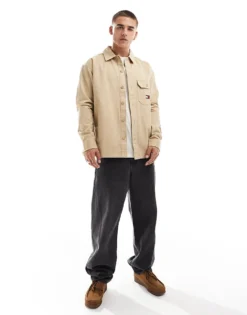 Tommy Jeans Essential Overshirt In Beige For Men Gentle Gold -Tomeans Store 206859376 3
