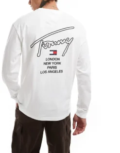 Tommy Jeans Signature Back Print Long Sleeve T-shirt In White For Men -Tomeans Store 206859595 1 white 1
