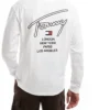 Tommy Jeans Signature Back Print Long Sleeve T-shirt In White For Men