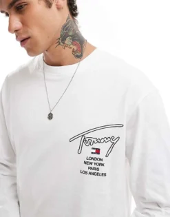 Tommy Jeans Signature Back Print Long Sleeve T-shirt In White For Men -Tomeans Store 206859595 4