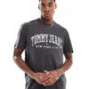 Tommy Jeans Varsity Logo T-shirt In Washed Grey For Unisex Black