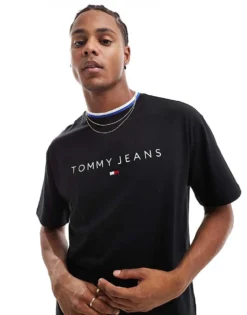 Tommy Jeans Linear Logo Ringer T-shirt In Black For Men -Tomeans Store 206859705 1 black 1