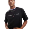Tommy Jeans Linear Logo Ringer T-shirt In Black For Men