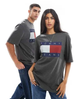 Tommy Jeans Unisex Large Flag Logo T-shirt In Charcoal Grey For Unisex New Charcoal -Tomeans Store 206859756 1 newcharcoal 1