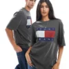 Tommy Jeans Unisex Large Flag Logo T-shirt In Charcoal Grey For Unisex New Charcoal