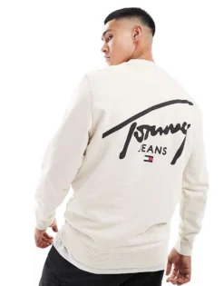 Tommy Jeans Signature Logo Sweatshirt In Off White For Men Newsprint -Tomeans Store 206859779 4