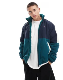 Tommy Jeans Reversible Teddy Jacket In Green Colourblock For Men Deep Seawater Multi -Tomeans Store 206859795 1 deepseawatermulti 1