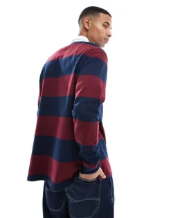 Tommy Jeans Stripe Rugby Top In Navy And Burgundy For Men Rouge/navy -Tomeans Store 206859796 4