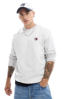 Tommy Jeans Regular Badge Logo Sweatshirt In Grey For Men Silver Grey Htr