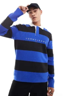 Tommy Jeans Striped Rugby Jumper In Blue And Black For Men Bright Blue -Tomeans Store 206859930 1 brightblue 1