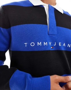 Tommy Jeans Striped Rugby Jumper In Blue And Black For Men Bright Blue -Tomeans Store 206859930 3