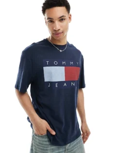 Tommy Jeans Large Flag Logo T-shirt In Navy For Unisex