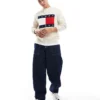 Tommy Jeans Large Flag Logo Jumper In Off White Melange For Men Newsprint Melange