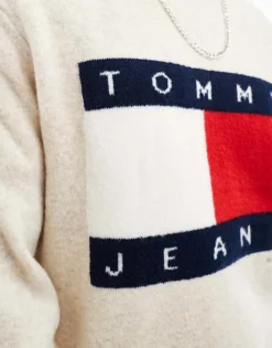 Tommy Jeans Large Flag Logo Jumper In Off White Melange For Men Newsprint Melange -Tomeans Store 206859993 4