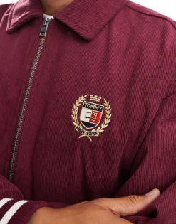 Tommy Jeans Crest Cord Letterman Jacket In Burgundy For Men Deep Rouge -Tomeans Store 206860037 3