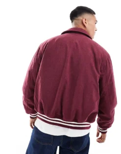 Tommy Jeans Crest Cord Letterman Jacket In Burgundy For Men Deep Rouge -Tomeans Store 206860037 4